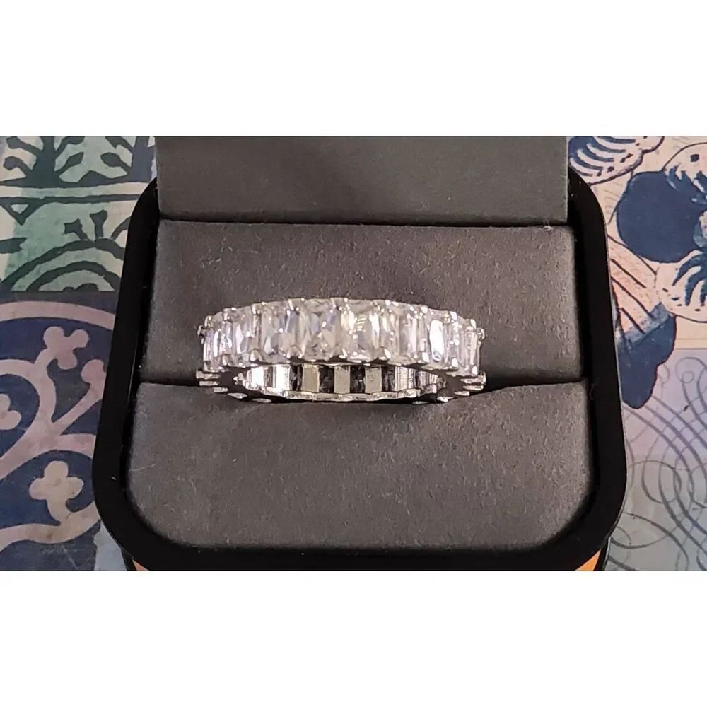 7.26 Carat Emerald Cut Sim Diamond Bridal Anniversary Eternity Band Ring Sz 8